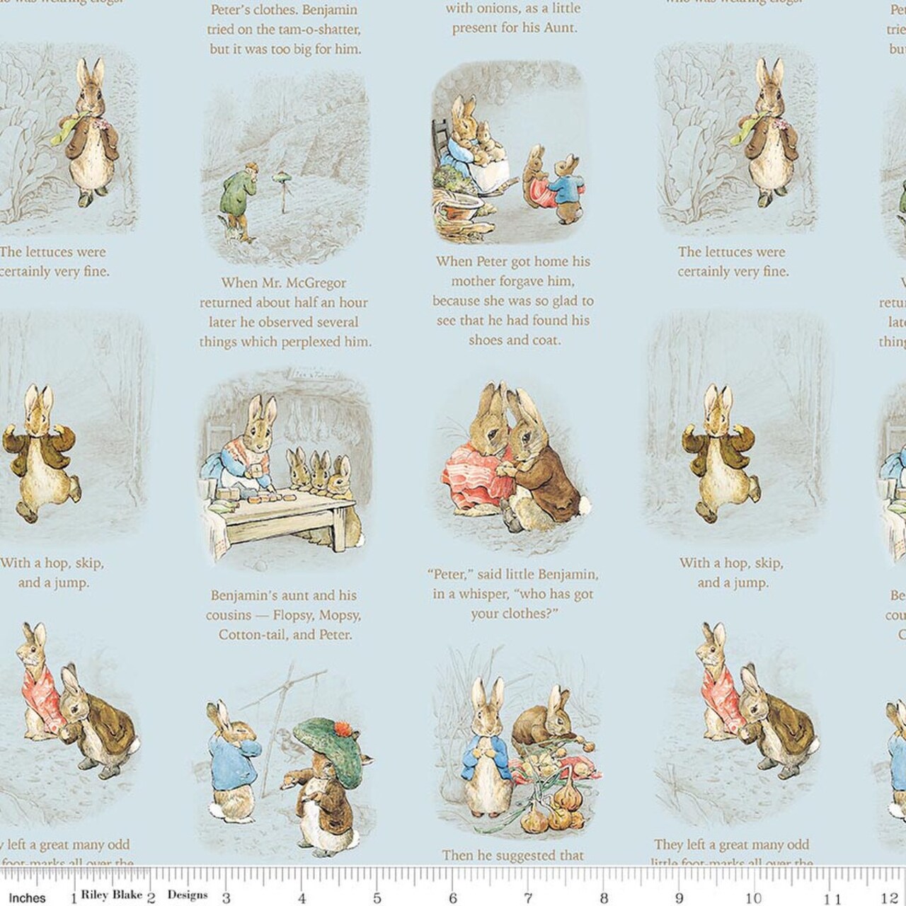 Fabric Riley Blake Blue Story Time Peter Rabbit and Benjamin Bunny by the Quarter Yard CD17252-BLUE